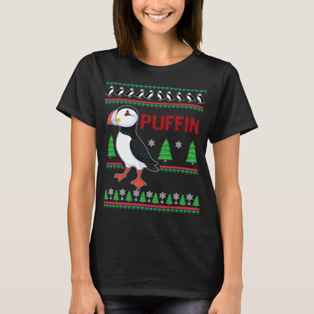 Camiseta Puffin Xmas Ugly Sweater Puffins Lover Engraçado (Frente)