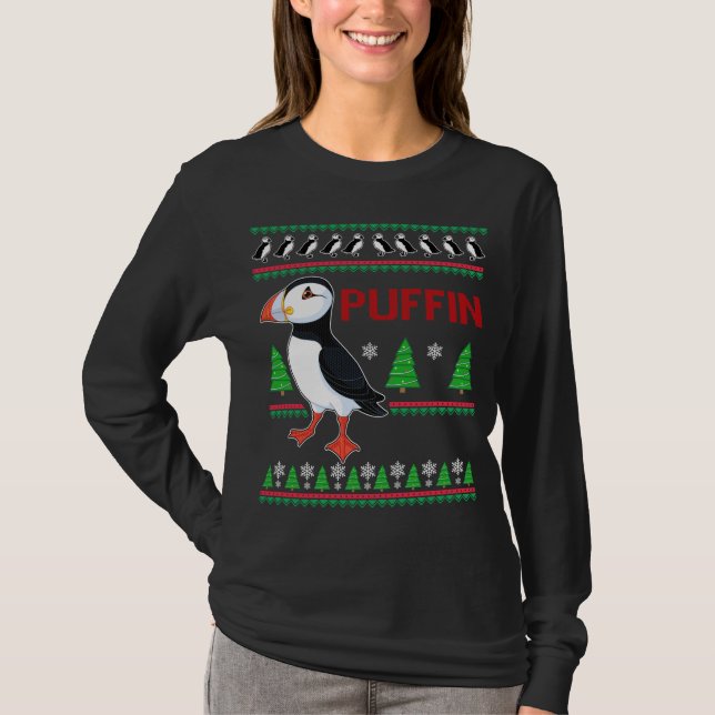 Camiseta Puffin Xmas Ugly Sweater Puffins Lover Engraçado (Frente)