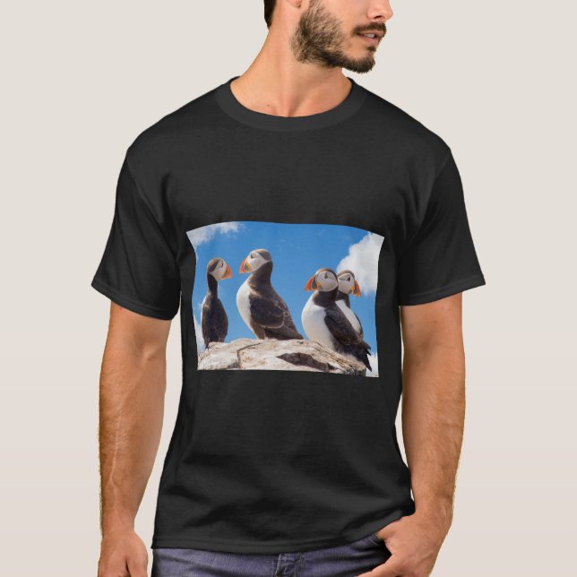Camiseta Puffins Aves Perchidas Natureza (Frente)