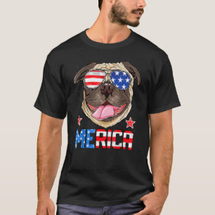 Camiseta Pug 4 De Julho Merica American Flag Patriotic Dog