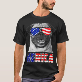 Camiseta Pug 4 de Julho Merica Bandeira EUA Amante de Cães 