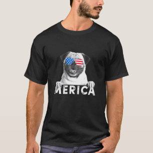 Camiseta Pug 4 de Julho Merica EUA Bandeira Americana