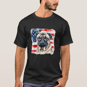 Camiseta Pug 4 de julho Patriotic American Flag Pug