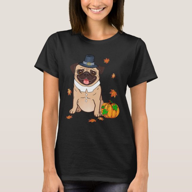 Camiseta Pug Ação de Graças Peregrino Turquia Homens Mulher (Frente)