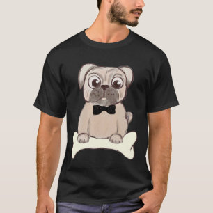 Camiseta Pug Adorável com Gravata Borboleta Preta Ilustraçã