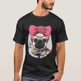 Camiseta Pug Adorável Com Óculos De Sol