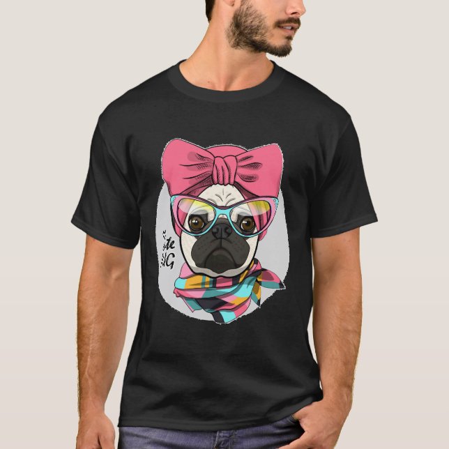 Camiseta Pug Adorável Com Óculos De Sol (Frente)