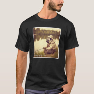 Camiseta Pug Adorável Pescando às Margens do Lago