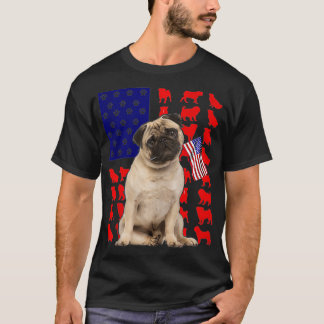 Camiseta Pug American Flag 4° De Julho Dog Lover USA Patrio