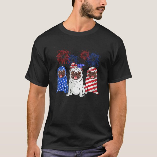 Camiseta Pug American Flag Independence Day (Frente)