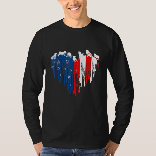 Camiseta Pug American Heart Flag Dog 4 De Julho (Frente)