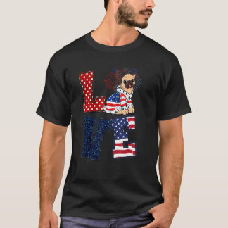 Camiseta Pug Amor 4 De Julho Merica Homens Mulheres EUA Ban