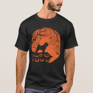 Camiseta Pug and Moon Halloween Engraçado Cachorro Dourado