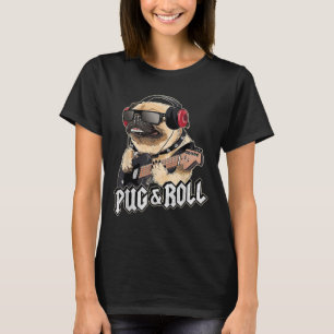 Camiseta Pug And Roll Cute Rockstar Guitar Rockin Music Sin