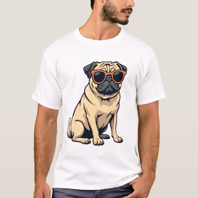 Camiseta Pug Antigo Fazendo Dab com Óculos de Sol Cachorro  (Frente)