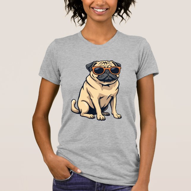 Camiseta Pug Antigo Fazendo Dab com Óculos de Sol Cachorro  (Frente)
