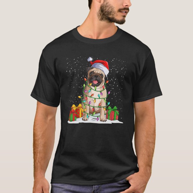 Camiseta Pug Árvore de Natal Pug Lover Engraçado Cachorro d (Frente)