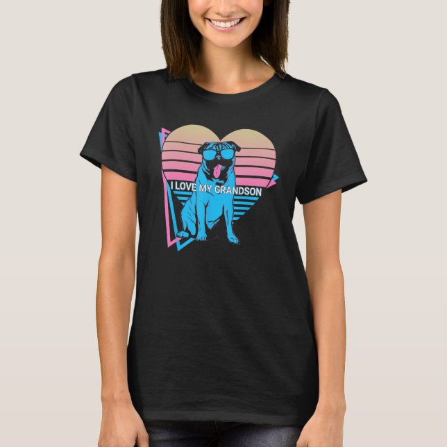 Camiseta Pug Avô Retro Eu Amo Meu Neto (Frente)