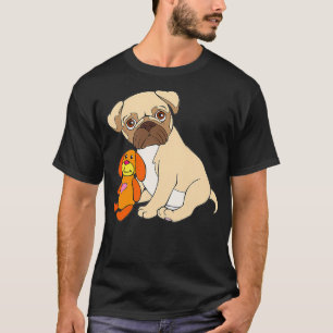 Camiseta Pug Baby Dog Design Pug Puppy com Brinquedo