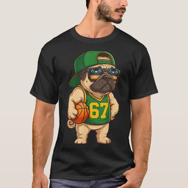 Camiseta Pug Basketball Dog 67 Gen Alpha Slang Srts Men Boy (Frente)
