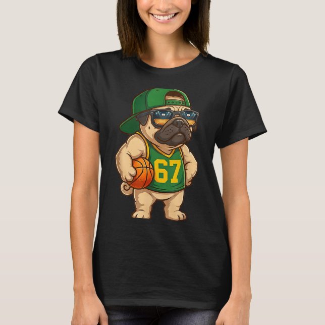 Camiseta Pug Basketball Dog 67 Gen Alpha Slang Srts Men Boy (Frente)