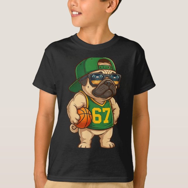 Camiseta Pug Basketball Dog 67 Gen Alpha Slang Srts Men Boy (Frente)