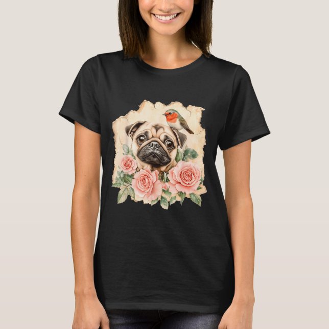 Camiseta Pug bird cute dog funny pug  (Frente)