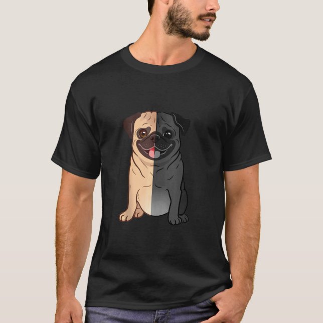 Camiseta Pug Black And White, Pug A Meia Preta E Pug A H (Frente)