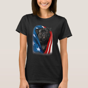 Camiseta Pug Black Dog American Flag 4th Julho Animal Pat