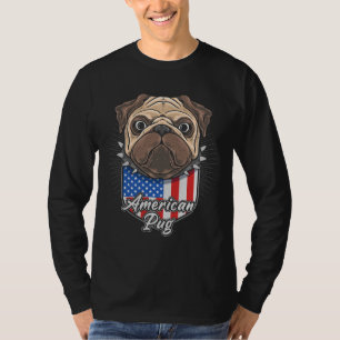 Camiseta Pug bonito com bandeira americana Essencial T-Shir