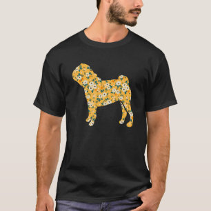 Camiseta Pug Bonito Mãe Flor Silhueta Floral Cão Raça