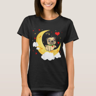 Camiseta Pug Bonito Na Beleza Do Dia de os namorados Da Lua