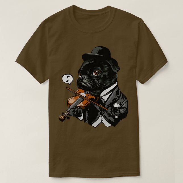 Camiseta Pug Bonito Tocando Violino (Frente do Design)