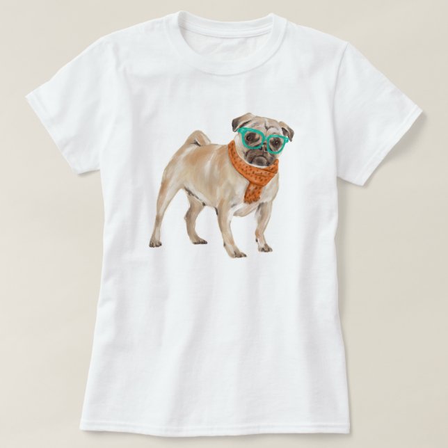 Camiseta Pug Bulldog pintado à mão (Frente do Design)
