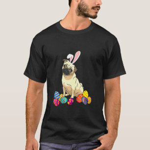 Camiseta Pug Bunny Ear Com Páscoa De Ovo