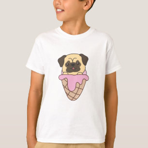 Camiseta Pug Cachorro Cachorro Cor-de-rosa Sorvete Waffle A