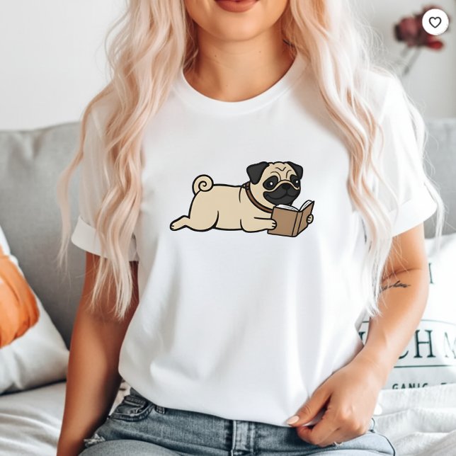 Camiseta Pug Cachorro Lendo Engraçado Pug Mãe  Cac (Criador carregado)