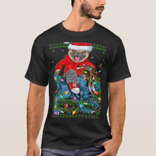 Camiseta Pug Cachorro Luzes Feias de Natal Pug Montando Din