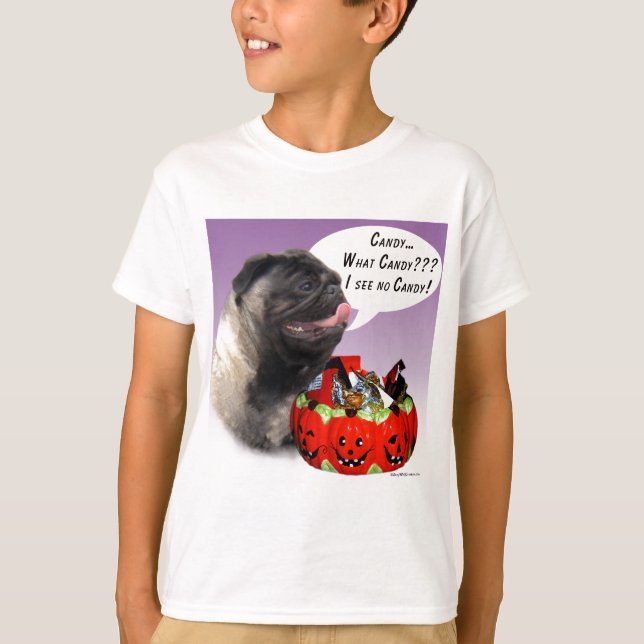Camiseta Pug (camisa) Halloween Candy (Frente)