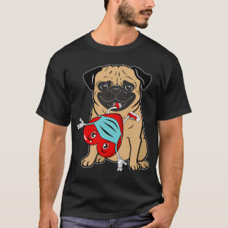 Camiseta pug carrega coração usando máscara Feliz Dia dos N