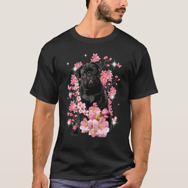 Camiseta Pug Cherry Blossom Flowers (Frente)