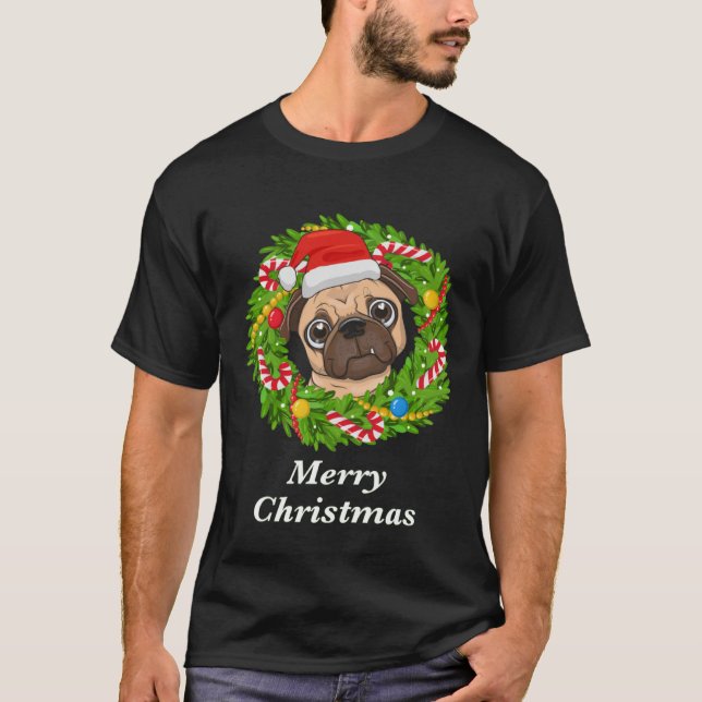 Camiseta Pug Christmas  For Dog  Men Women Kids (Frente)