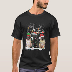 Camiseta Pug Christmas Lights Papais noeis Elf Reindeog Lov