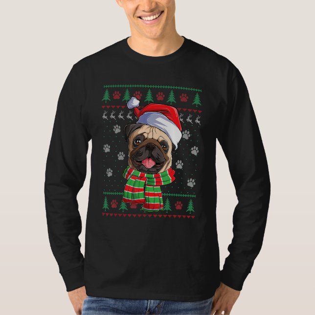 Camiseta Pug Christmas Lights Santa Hog Ugly Sweater (Frente)