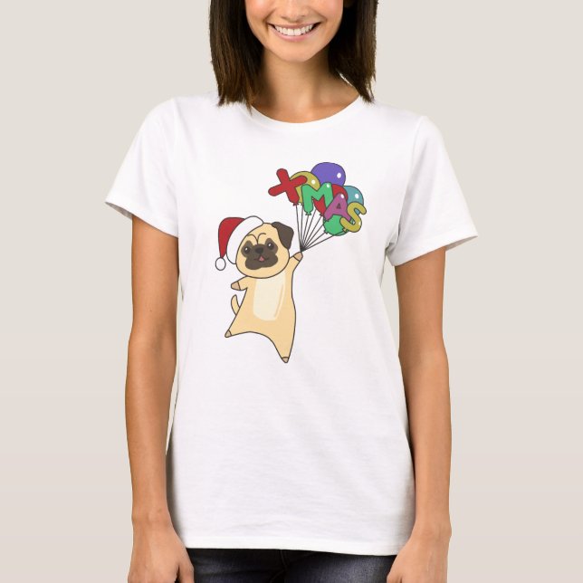 Camiseta Pug Christmas Snow Winter Animals Dogs (Frente)