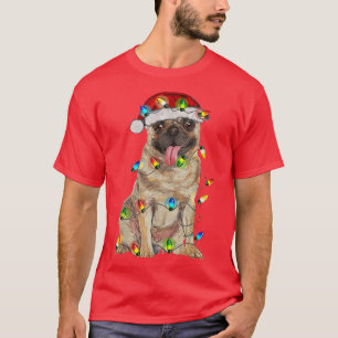 Camiseta Pug Christmas Tree Light Pajama Dog Lover Xmas Div
