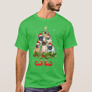 Camiseta Pug Christmas Tree Lights Cachorro de Papai Noel B