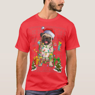Camiseta Pug Christmas Tree Lights Cute Dog Owner Xmas Pug