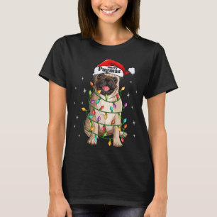 Camiseta Pug Christmas Tree Lights Papais noeis Cachorro Xm