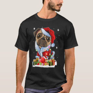 Camiseta Pug Christmas Tree Lights Papais noeis Cachorros X